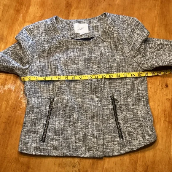 LOFT Gray Tweed Jacket Blazer With Offset Hidden Zipper - Picture 6 of 11